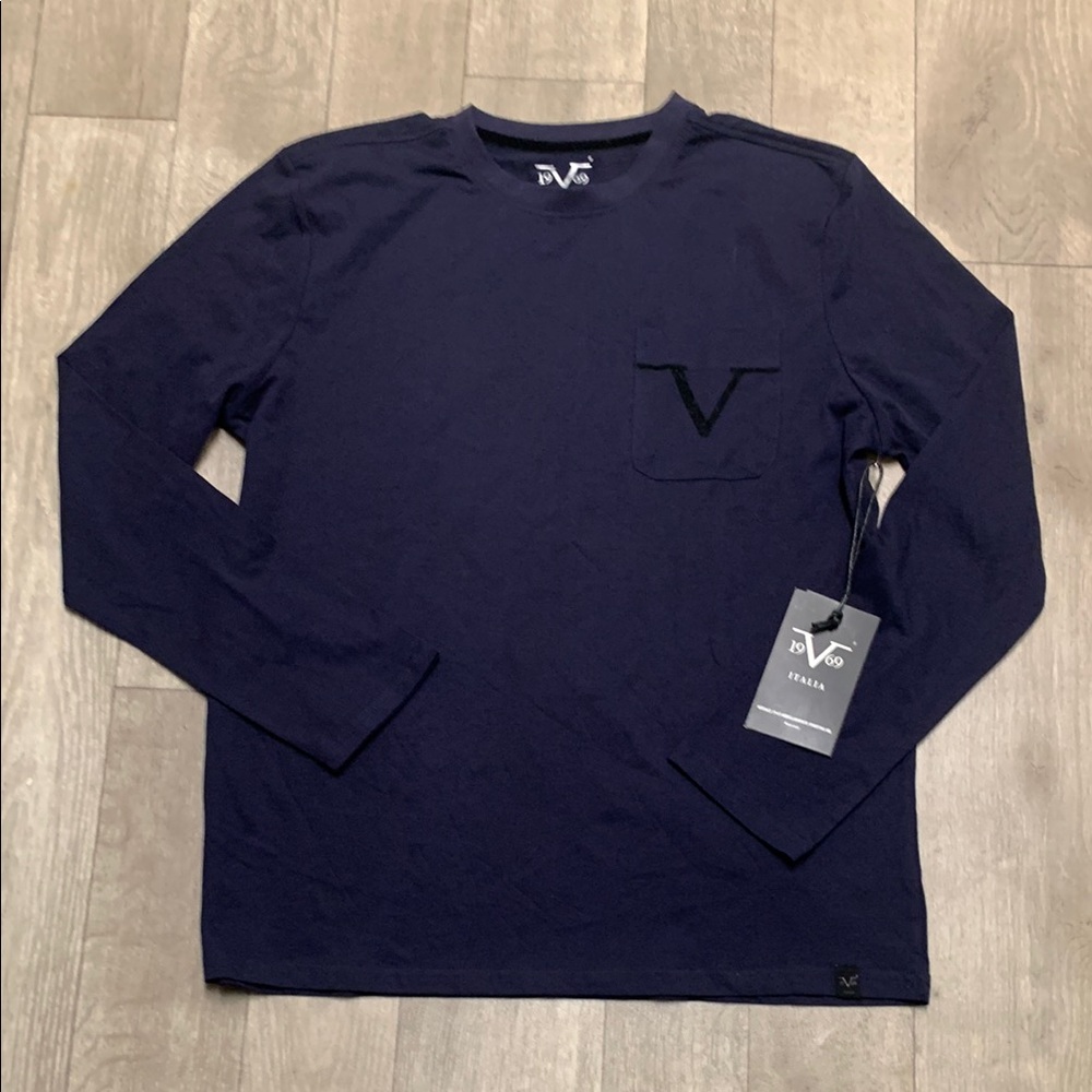 Mens NWT Versace 19V69 Italia Long Sleeve 100% Cotton Pocket‎ T-Shirt